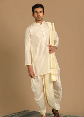 Traditional South White Dhoti Set image number 1